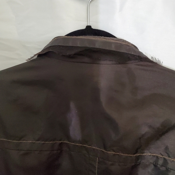 Brown Tulle Trim Moto Jacket Size XL Raw Edge Lined Retro Zipper Pockets Biker - Picture 6 of 15
